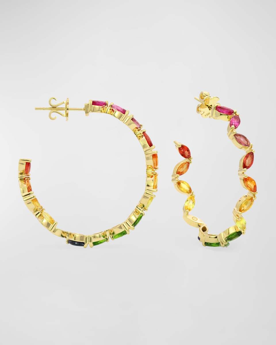 The Girl Gang 18K Yellow Gold Rainbow Marquis Gemstone Hoop Earrings
